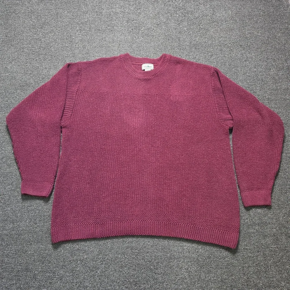 VTG LL Bean Fisherman Knit Sweater Burgundy Mens XL Cotton Blend Crewneck USA‎